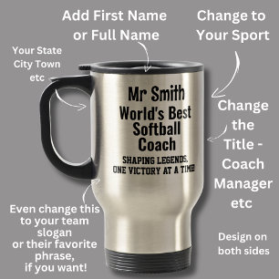 Taza De Viaje Nombre, mejor entrenador de Softball del mundo - L