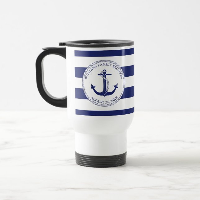 Taza De Viaje Nombre náutico azul del monograma del ancla de la (Izquierda)