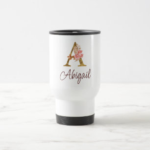 Taza De Viaje Nombre personalizado Blush rosas rosadas Hoja de O