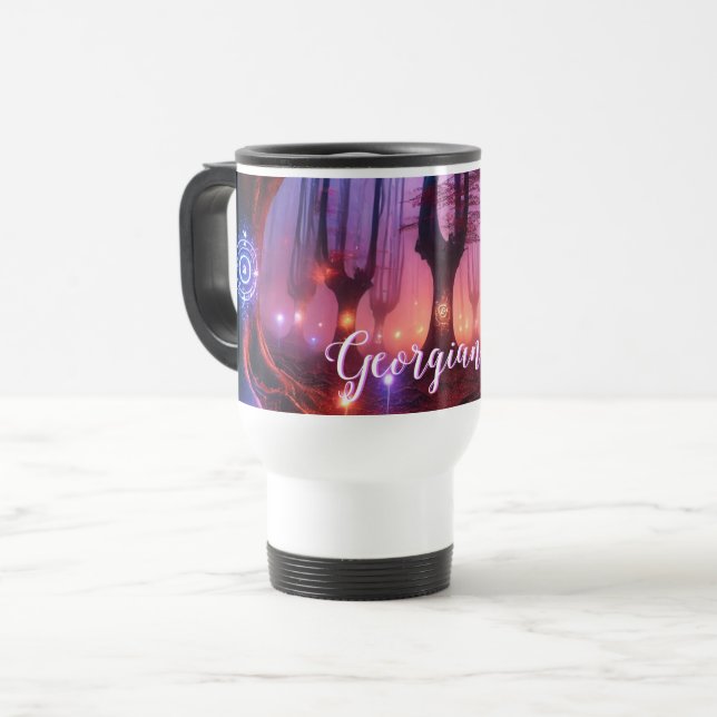 Taza De Viaje Nombre personalizado Bosque de Whimsigoth con enca (Anverso izquierdo)