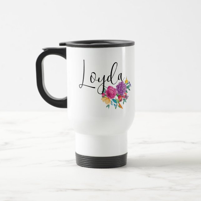 Taza De Viaje Nombre personalizado Bright Fiesta Floral (Izquierda)