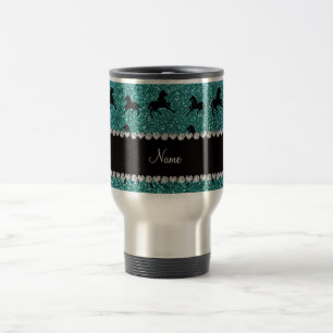 Taza De Viaje Nombre personalizado caballos turquesa purpurina