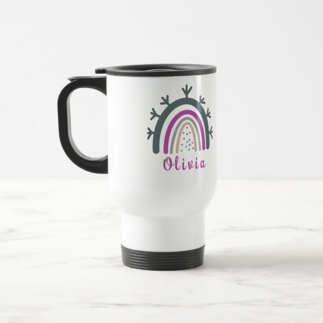 Taza De Viaje Nombre personalizado con arcoiris de boho puro (Izquierda)