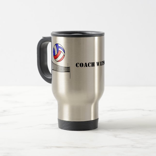 Taza De Viaje Nombre personalizado del entrenador de voleibol (Anverso izquierdo)