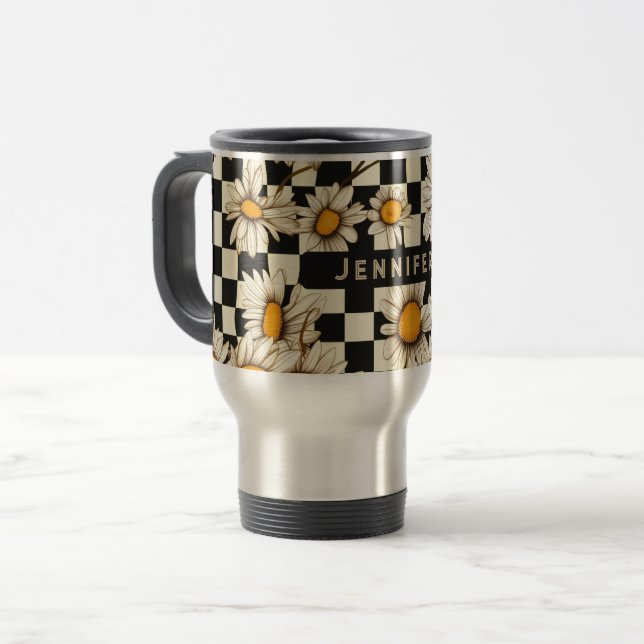 Taza De Viaje Nombre personalizado del tablero de ajedrez Retro  (Anverso izquierdo)