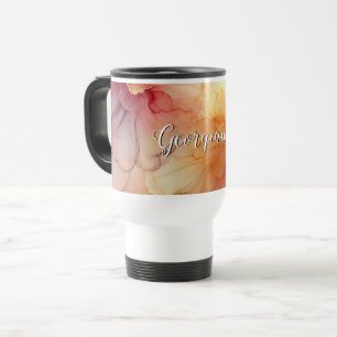 Taza De Viaje Nombre personalizado Engranaje Raspberry Floral Al