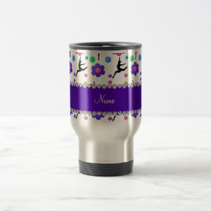Taza De Viaje Nombre personalizado flores de gimnasia blanca