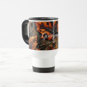 Taza De Viaje Nombre personalizado Grungy Hojas industriales oto
