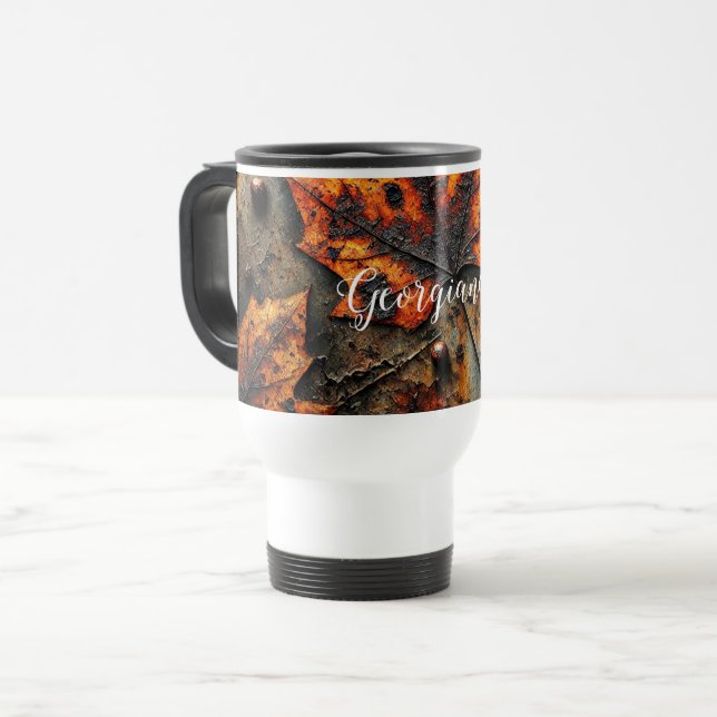 Taza De Viaje Nombre personalizado Grungy Hojas industriales oto (Anverso izquierdo)