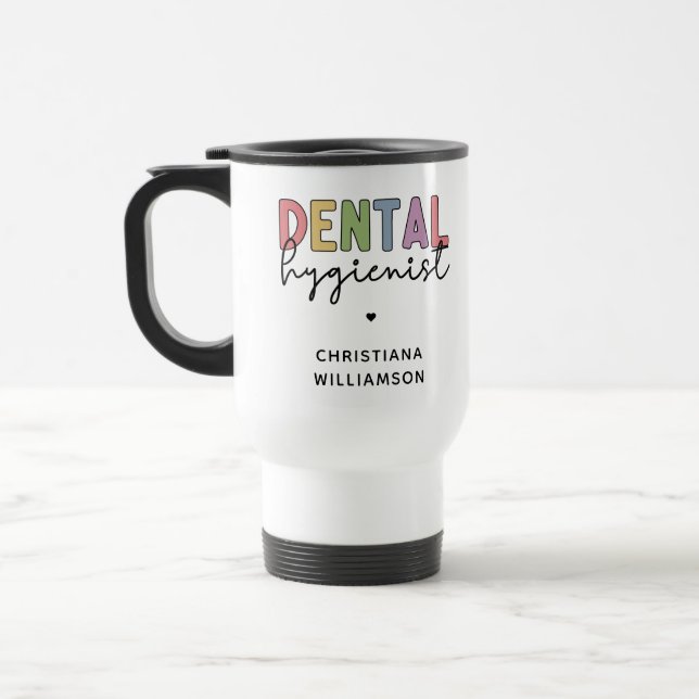 Taza De Viaje Nombre personalizado Higienista dental Regalos RDH (Izquierda)