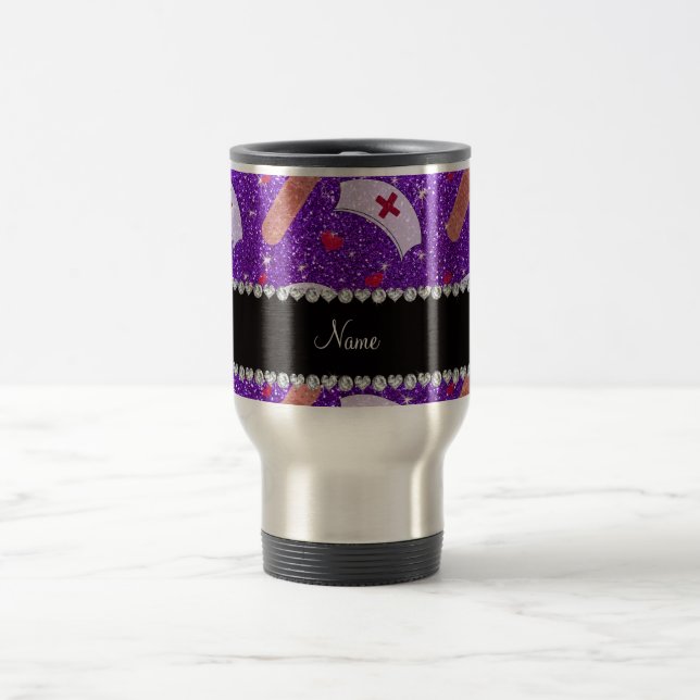 Taza De Viaje Nombre personalizado índigo purpurina  enfermero g (Centro)