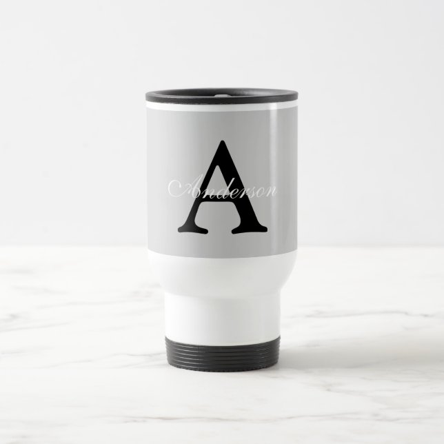 Taza De Viaje Nombre personalizado Monograma Plata fondo (Centro)
