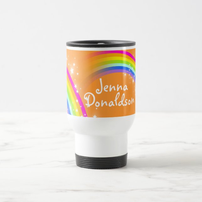 Taza De Viaje Nombre personalizado naranja arcoíris viaje / mugr (Centro)