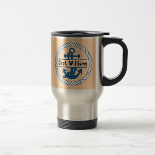 Taza De Viaje Nombre Personalizado Navy Blue Nautical Anchor Rop