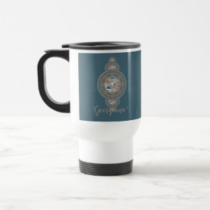 Taza De Viaje Nombre personalizado Oro Verde azulado Abstracto O