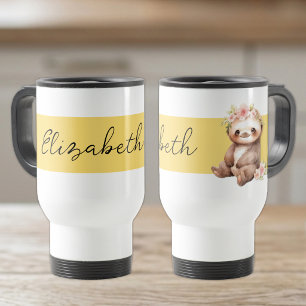 Taza De Viaje Nombre personalizado perezoso lindo negro amarillo