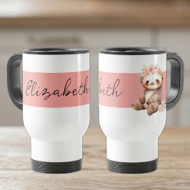 Taza De Viaje Nombre personalizado perezoso lindo negro rosa