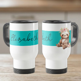 Taza De Viaje Nombre personalizado perezoso lindo negro turquesa
