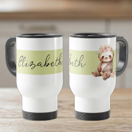 Taza De Viaje Nombre personalizado perezoso lindo negro verde
