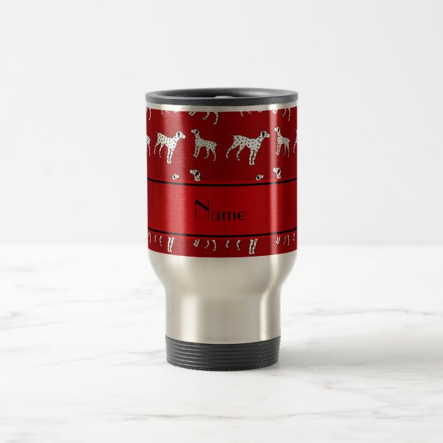 Taza De Viaje Nombre personalizado perros dálmatas rojos (Centro)