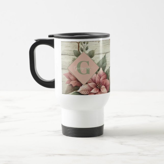 Taza De Viaje Nombre personalizado Shabby Chic Pastel Poinsettia (Izquierda)