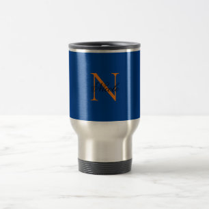 Taza De Viaje Nombre propio monogramado inicial azul profundo