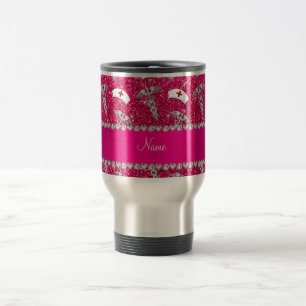 Taza De Viaje Nombre rosa purpurina rosa gorras de enfermería