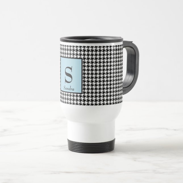 Taza De Viaje Nombre y funda inicial azul 15oz (Anverso derecho)