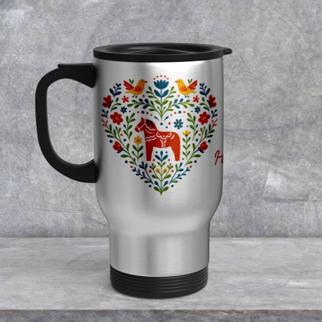 Taza De Viaje Nordic Folk Art Dala Horse Travel Mug (Subido por el creador)