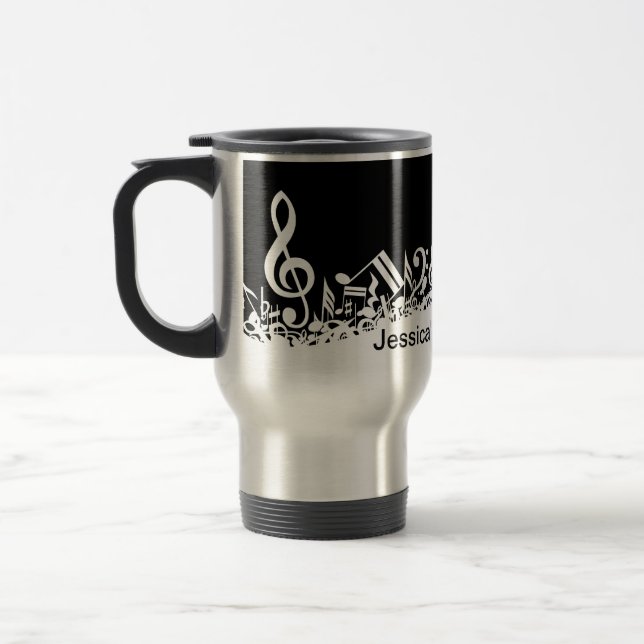 Taza De Viaje Notas musicales embarulladas blancas (Izquierda)