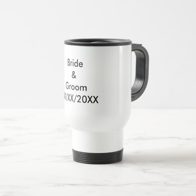 Taza De Viaje Novia y novio personalizado con fecha (Anverso derecho)
