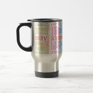 Taza De Viaje nube de palabras de la comunidad arcoíris LGBTQ+ d