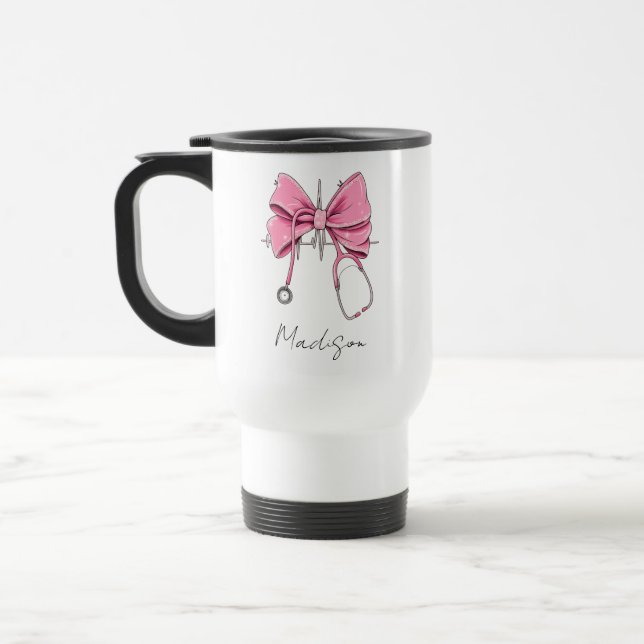 Taza De Viaje Nurse Bow Stethoscope Cup, Personalized Nurse Cup, (Izquierda)