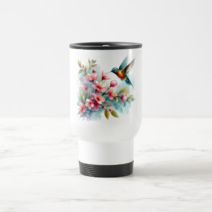 Taza De Viaje Obra artística de colibrí floral/primavera