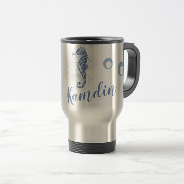 Taza De Viaje Océano ahorse de 15 onzas de café personalizado (Anverso derecho)