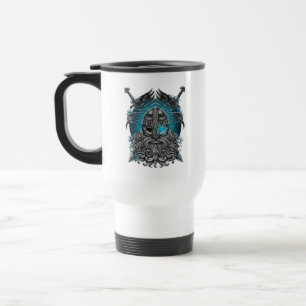 Taza De Viaje Odin con cuervos y espadas Mitología vikinga azul