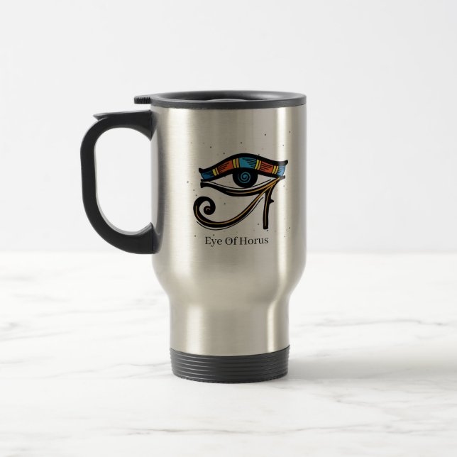 Taza De Viaje Ojo de Horus sobre papiro, jeroglíficos egipcios (Izquierda)