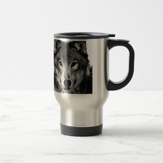 Taza De Viaje Ojos de Lobo Blanco y Negro (Derecha)
