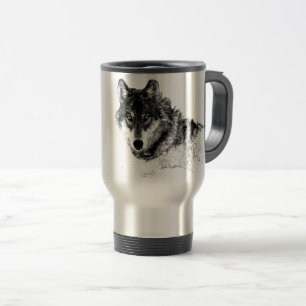 Taza De Viaje Ojos de lobo Inspirador blanco negro