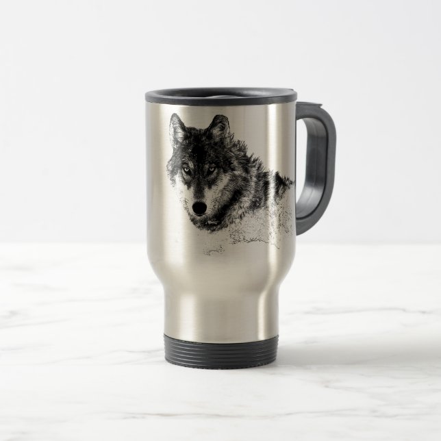 Taza De Viaje Ojos de lobo Inspirador blanco negro (Anverso derecho)