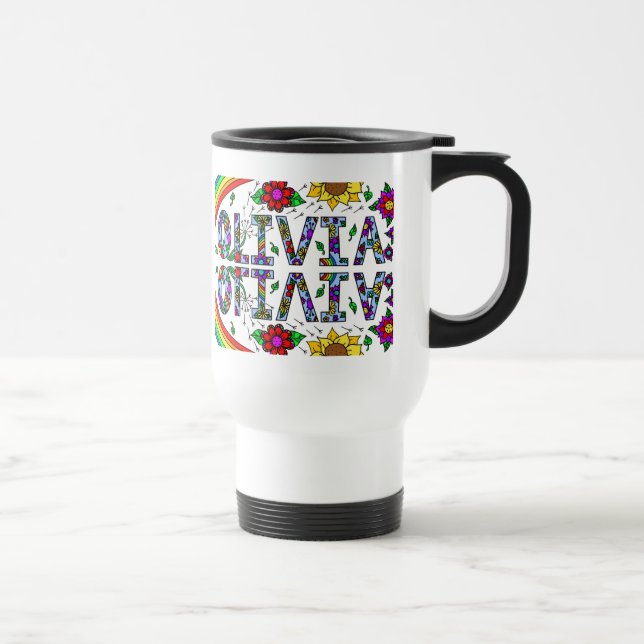 Taza De Viaje Olivia, arte digital, flores caprichosas (Derecha)