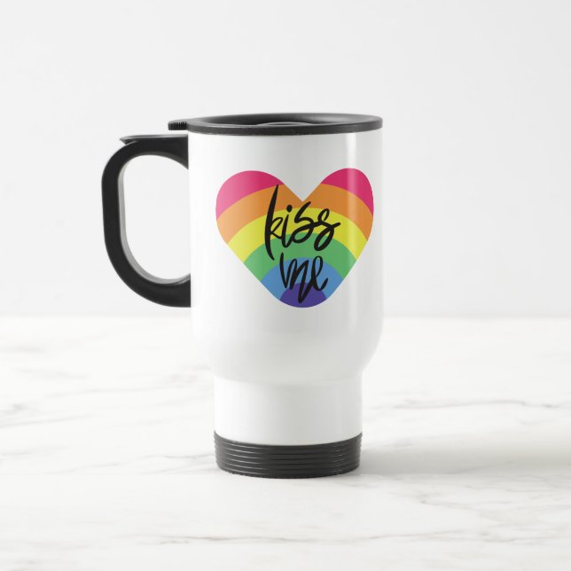 Taza De Viaje Orgullo. Bésame. El amor es justo. (Izquierda)