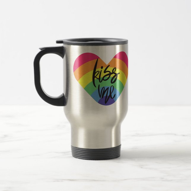 Taza De Viaje Orgullo. Bésame. El amor es justo. (Izquierda)