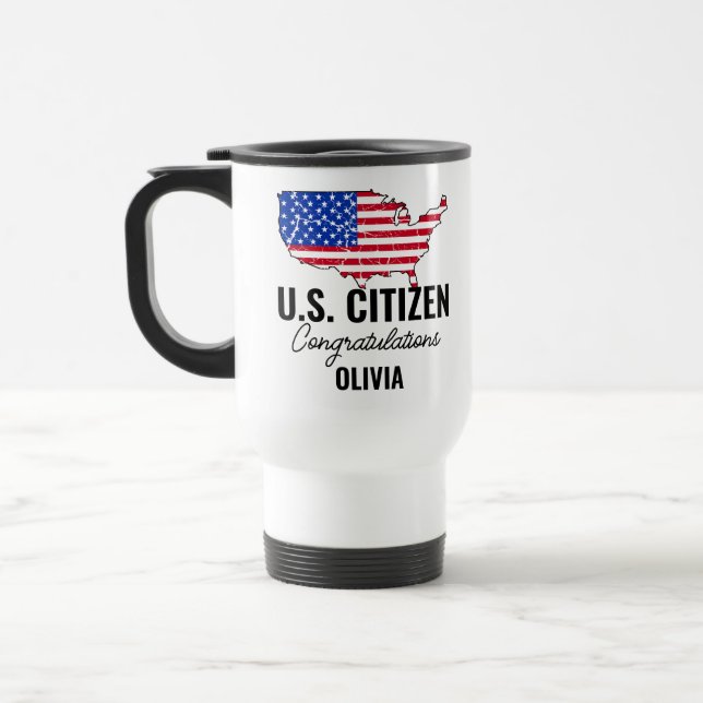 Taza De Viaje Orgulloso Nuevo Ciudadano Estadounidense - Mapa Es (Izquierda)