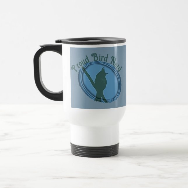 Taza De Viaje Orgulloso pájaro Nerd Silhouette pájaro gris azul (Izquierda)