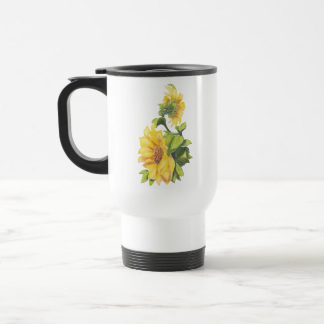 Taza De Viaje Original acuarela Sunflower Garden Floral (Izquierda)
