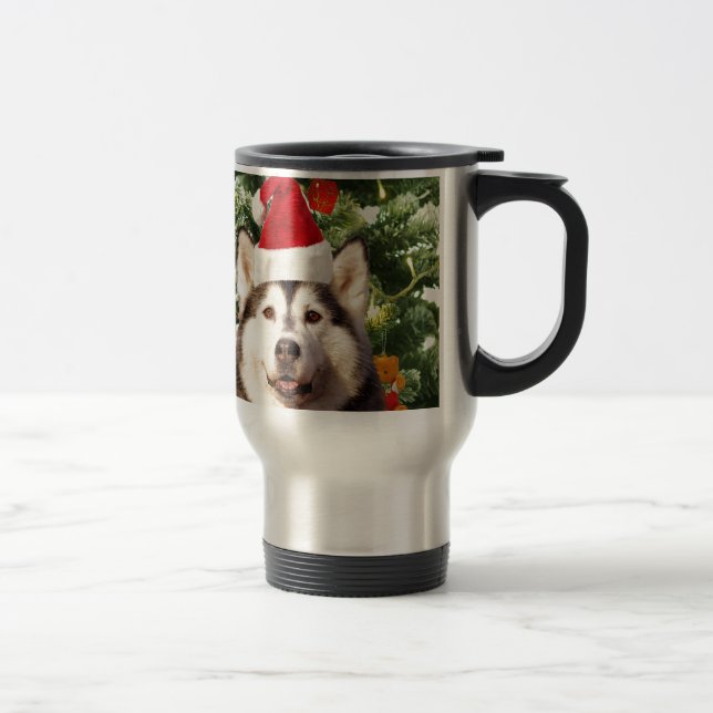 Taza De Viaje Ornamento de árbol de navidad siberiano Husky Snow (Derecha)