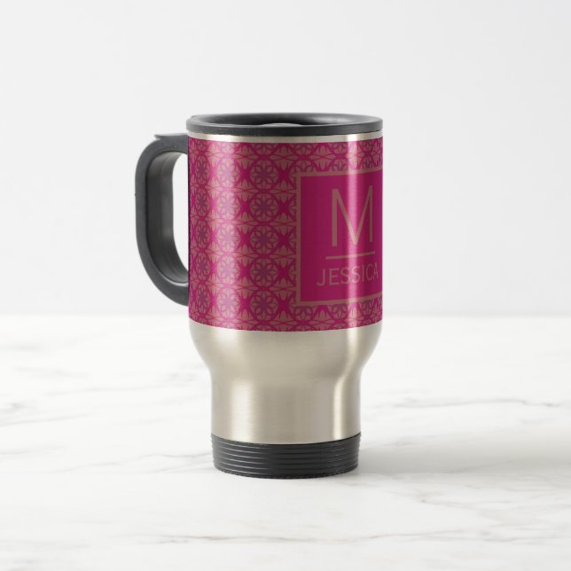 Taza De Viaje Ornate Pink Purple Geometric Pattern Personalised (Anverso izquierdo)