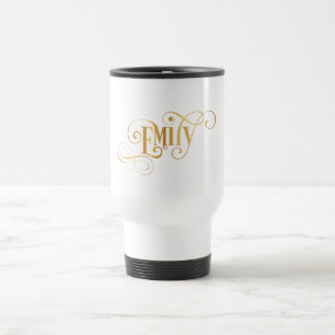 Taza De Viaje Oro personalizado de Emily de la escritura de