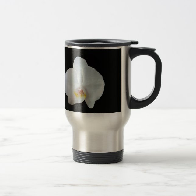 Taza De Viaje Orquídea blanca contra fondo negro (Derecha)